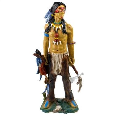 Imagem de Escultura Índio Xamã em Pé Guerreiro Machado 48 cm em Resina - Lua Mís