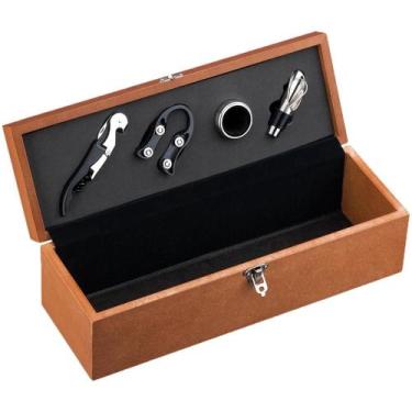 Imagem de Caixa Madeira MDF p/ Garrafa de Vinho 750ml com 4 Acessórios - Boccati