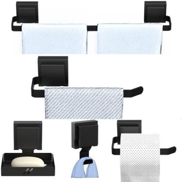 Imagem de Kit Acessórios Para Banheiro 5 Peças Ventosa Preto SF.Max - ShopForte