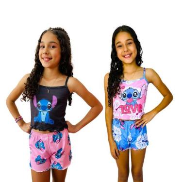 Imagem de Kit 2  Pijamas Infantil Feminino Stitch Divertido Roupa de Dormir - Is