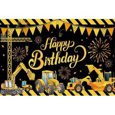 Imagem de Decoração de festa de aniversário com tema de construção, faixa de aniversário para meninos e crianças, decoração de aniversário, escavadeira, guindaste, caminhão, escavadeira, aniversário, foto de