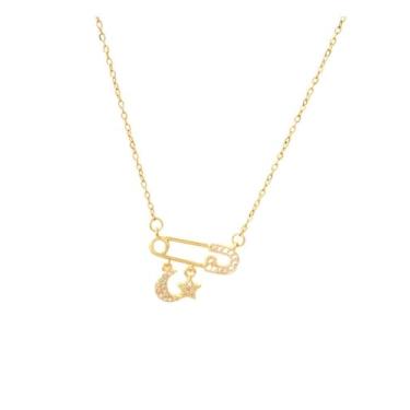 Imagem de Yecomsy Colar de alfinete de segurança, pingente de coração, clipe de papel, colar de alfinete de segurança, colar gargantilha para mulheres, Cristal, Sem Pedra Preciosa