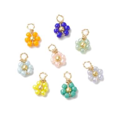 Imagem de Ornazy 80 peças, pingente de flor de cor mista, mini pingentes de semente de vidro, pingentes opacos florais para fazer joias, chaveiros, pulseiras, suprimentos de artesanato, Metal não precioso, Sem
