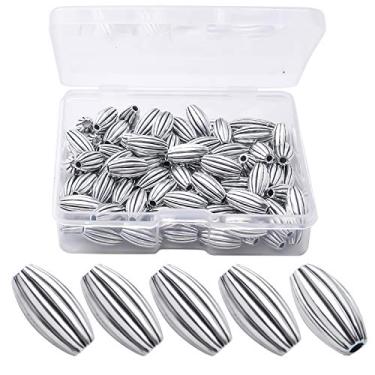 Imagem de 100 peças, prata antiga, oval, formato de arroz, espaçadores, contas tibetanas, joias, miçangas, espaçadores, berloques, com uma caixa para bricolage, pulseira, colar, fabricação de joias