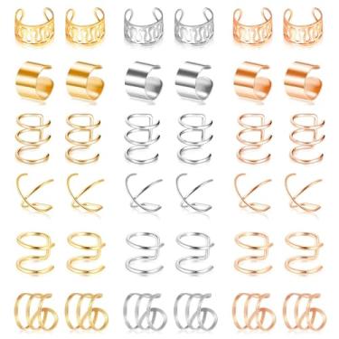 Imagem de 18 pares de brincos de orelha, conjunto de brincos de cartilagem Roctee de aço inoxidável com clipe de cartilagem falsa para cartilagem de hélice não perfurante, cartilagem de hélice para mulheres