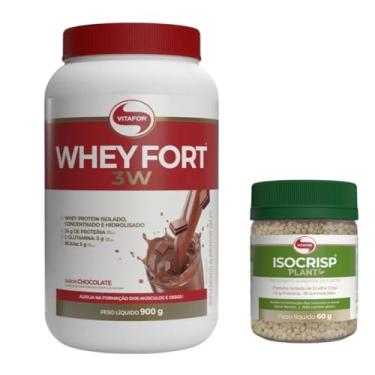 Imagem de Combo Whey Fort 3w Proteina Iso/conc/hidro 900g + Isocrisp Plant Vegan Vitafor Proteina Isolada 60g (900, Chocolate)