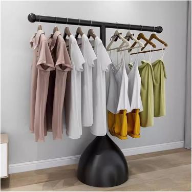 Imagem de Rack de roupas para roupas Rack de roupas independentes para tubos de metal, rack de exibição de roupas em forma de T Rack de roupas de chão para boutiques penduradas e quarto, preto, 80x130