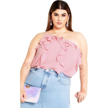 Imagem de City Chic Blusa plus size, top Rita com babados, Rosa bebê, 48