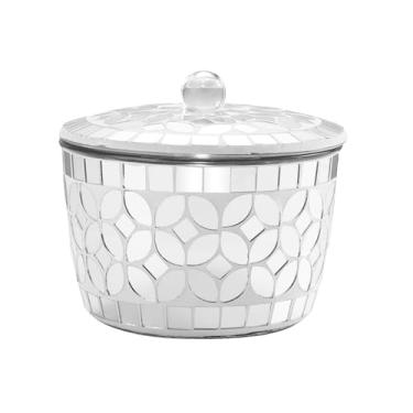 Imagem de Joitsvia Suporte Qtip para banheiro, organizador de armazenamento de bancada, recipiente para dispensador Qtip, vidro de mosaico com tampa - para cotonetes de algodão, sais de banho, faixa de cabelo,