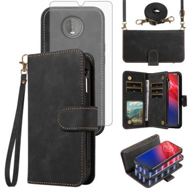 Imagem de Capa de telefone para Moto Z4/Moto Z 4 Play/MotoZ4 Force Zipper carteira magnética destacável com protetor de tela de vidro temperado cordão transversal Motorola 4Z Motoz4Cases MotoZ4Play XT1980-4