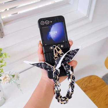 Imagem de PU Couro Corrente Seda Alça de Pulso Capa de Telefone para Samsung Galaxy Flip 6 5 4 3 Flip5 Flip4 Flip3 5G Capa Protetora, Preto, Para Samsung Galaxy Z Flip4