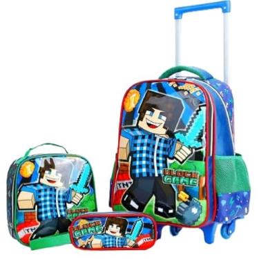 Imagem de Kit Mochila Rodinha Infantil Escolar Menino Block Game 3 Pçs