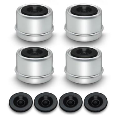 Imagem de 4 peças de tampa de poeira de eixo de reboque tampa de graxa 5 cm rolamento do eixo do reboque do cubo com 4 plugues de borracha, rolamento de roda do eixo do reboque de metal parafuso e tampas de