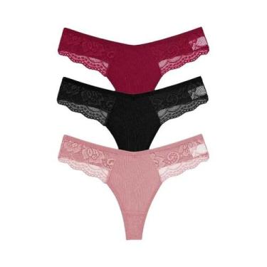 Imagem de Calcinhas Tangas de Renda e Algodão - 3 Peças - Cintura Baixa, XL, Con