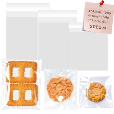 Imagem de Cherodada Sacos de biscoito com selos de 10 x 15 x 17 cm, autoadesivos, transparentes, embalagens de brownie de celofane, sacolas plásticas individuais para presente, biscoitos, pastelaria, embalagem