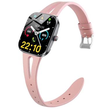 Imagem de Pulseira de relógio inteligente Kuizil, pulseira de couro vintage fina de substituição para mulheres, homens, acessórios compatíveis com smartwatch Kuizil T70 de 1,9 polegadas (para Kuizil T70, rosa)