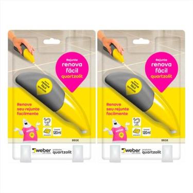 Imagem de Rejunte Renova Fácil Pronto Para Uso Quartzolit 120ml Kit 2, Marrom Ca