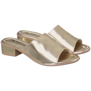 Imagem de Sandália Feminina Metalizada com Salto Baixo, Chinelo Social Juvenil, Cor Prata (Dourado, BR, Adulto, Numérico, 33)