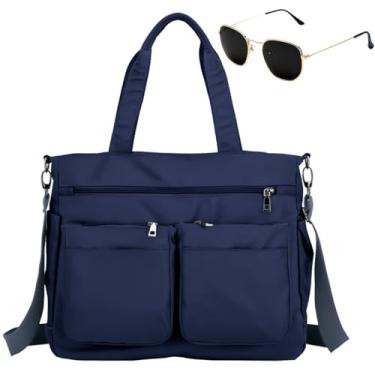 Imagem de Kit Bolsa Feminina Grande Transversal + Óculos De Sol Hexagonal Preto (Marinho)