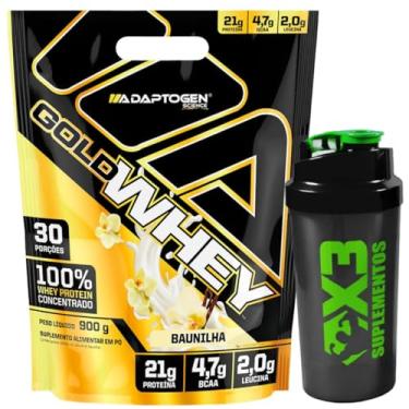 Imagem de Kit Gold Whey Sabor Baunilha 900g - Adaptogen Science + Coqueteleira 600g - X3 Suplementos
