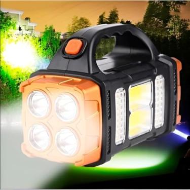 Imagem de Lanterna Portátil Solar com Recarga USB, Luz LED de Alta Potência, Ideal para Camping e Emergências, Preto e Laranja