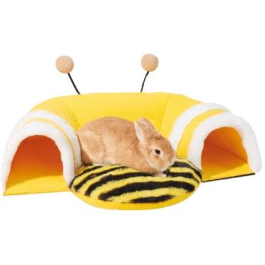 Imagem de Cama de túnel de esconderijo de coelho quente, formato de abelha fofa, túneis e tubos macios removíveis de porquinho-da-índia para gaiola, túnel resistente para animais pequenos para rato,