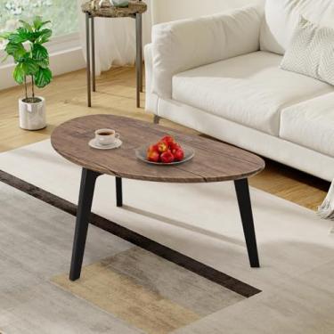 Imagem de Mesa de centro moderna para espaço, exclusiva mesa central oval simples com moldura de madeira para sala de estar 48 cm P x 86 cm L x 40 cm A