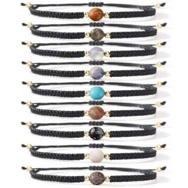 Imagem de SHINUS BOHO Conjunto de 9 peças de pulseiras pretas com contas de signo de constelação do sistema solar, para mulheres, homens, estrela ajustável, joia de cura de cristal natural, presente de amizade