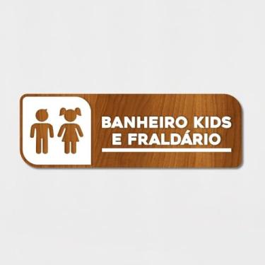 Imagem de Placa de Sinalização Banheiro Kids e Fraldário Acríico em Relevo (Canela com Branco)