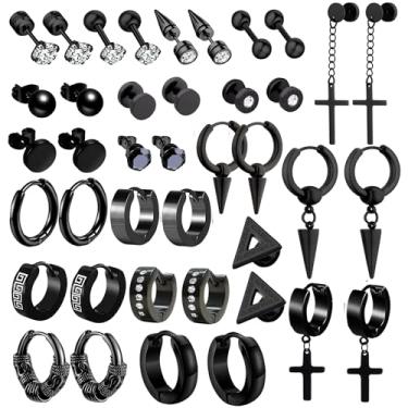 Imagem de XIANNVXI 20 pares de brincos masculinos pequenos de argola de aço inoxidável com pingente de cruz hipoalergênicos para homens e mulheres, Aço inoxidável, Sem pedra preciosa