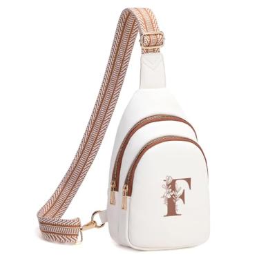 Imagem de Viverte Bolsas transversais femininas com inicial, pochete transversal, presentes personalizados para mãe e esposa, Bege com marrom, 6.69 x 2.95 x 10.23 inches, F