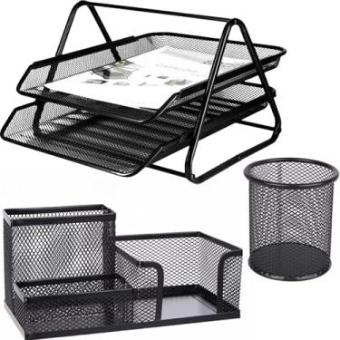 Imagem de Kit Escritório Organizador de Mesa Escritório Aramado – Conjunto Porta Lápis, Organizador Multiuso e Porta Documentos – Jogo de Escritório para Home Office, Escrivaninha e Espaço de Trabalho