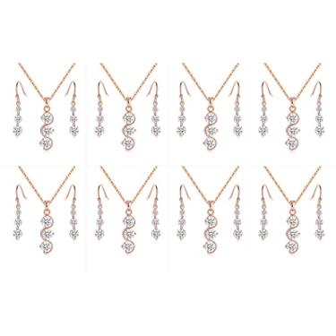 Imagem de ZHUWE Conjunto de joias de dama de honra, presente para mulheres, ouro 18K, ouro rosa ou prata, conjunto de brincos para casamento, Cobre, Zircônia cúbica