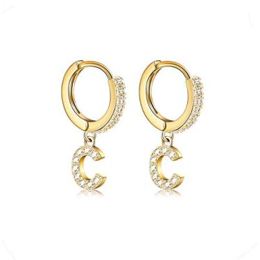 Imagem de Brincos com inicial de zircônia cúbica folheados a ouro 14 K delicados brincos de argola pequena letras hipoalergênicas para mulheres e meninas Dourado