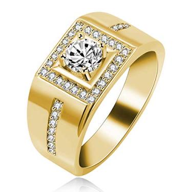 Imagem de Anel de noivado masculino Uloveido quadrado aliança de casamento zircônia cúbica ajuste confortável/platina/ouro rosa/banhado a ouro tamanho 6 7 8 9 KR201 Dourado