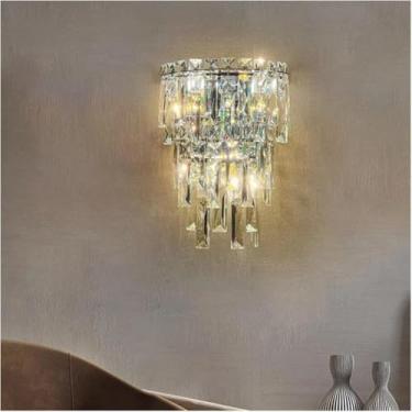 Imagem de Arandela, Luminária de Parede LED Cristal Compatível com Sala de Estar Quarto Cabeceira TV Parede Corredor Villa Moderno Luxo Estilo Ouro Luz Decorativa, Lustres, Cromado-28cm