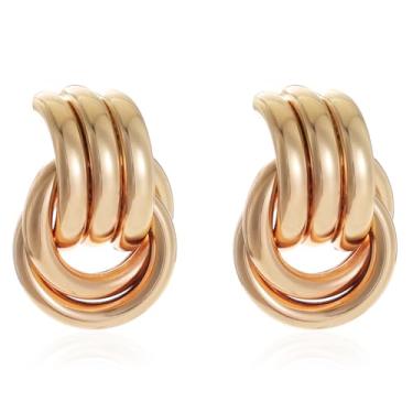 Imagem de Brincos de argola de ouro grosso para mulheres, meninas, gota d'água, concha, asas, nó geométrico, brincos banhados a ouro, joias modernas, presentes, Zinco, Liga metálica.