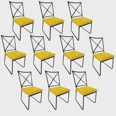 Imagem de Kit 10 Cadeiras Sala de Jantar Escritório Office Clark Industrial Ferro Preto Corino Amarelo - Ahz Móveis