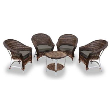 Imagem de Conjunto de Poltronas Fibra Sintética Alumínio Berlim - 4 Poltronas + 1 Mesa Centro - Tecido Duna Fendi