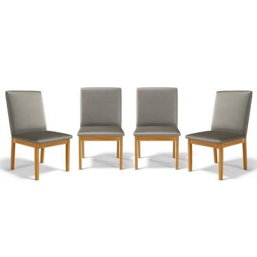 Imagem de Kit Com 4 Cadeiras Daniela Madeira Maciça Estofada Para Mesa De Jantar Veludo Chumbo 109