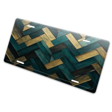 Imagem de Capa de placa de licença estilo xadrez turquesa azul-petróleo - etiqueta de carro de alumínio artístico, à prova de ferrugem, design exclusivo - 15 x 30 cm