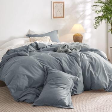 Imagem de Capa de edredon Bedsure 100% algodão lavado king size cinza azul