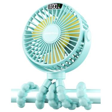 Imagem de Ventilador portátil SWEETFULL 4 velocidades, para carrinho de bebê, tela, 4.000 mAh, com clipe, a bateria, recarregável, para assento de carro de bebê, berço, viagem – ciano