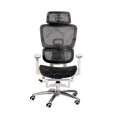 Imagem de Cadeira de Escritório Ergonômica com Estofado de Mesh, Regulagem de Altura, Apoio Lombar Ajustável, Base Giratória em Aço Cromado, Braços Acolchoados, Rodízios Silenciosos (Preto C/Branco)