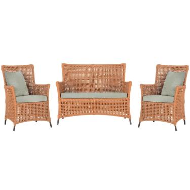 Imagem de Jogo Sofá e 2 Poltronas de Área Igapó Alumínio Pintura Marrom Corda Náutica Estofado 3 Trama