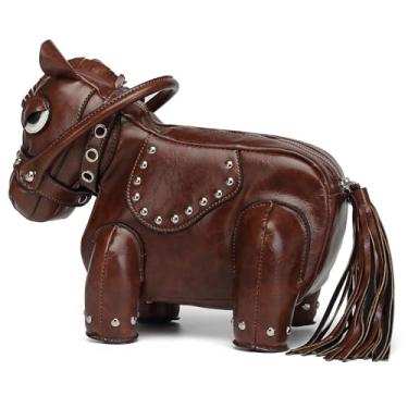 Imagem de Lyuxhetaokdiq Bolsa tiracolo masculina e feminina divertida em forma de cavalo bolsa de ombro PVC exclusiva novidade bolsa de cavalo, Marrom