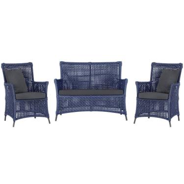 Imagem de Jogo Sofá e 2 Poltronas de Área Igapó Alumínio Pintura Preta Corda Náutica Estofado 11 Trama