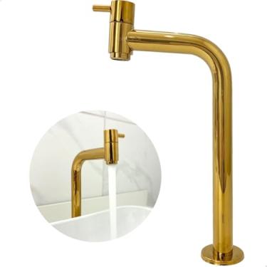Imagem de Dona D Cor, Torneira Fria Dourada Inox 304 Bica Alta 90 Graus 1/4 de Volta Pia Banheiro Torneira Simples 90º Para Cuba De Sobrepor Lavabo Lavatório Gold Brilhoso