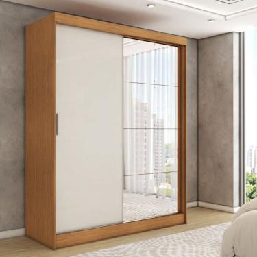 Imagem de Guarda-Roupa Solteiro Vulcan 2 Portas 4 Gavetas com Espelho 100% Mdf Cinamomo/Off White - Panorama Móveis