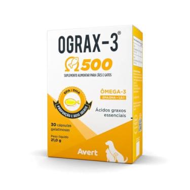 Imagem de Ograx 500 Ômega-3 Para Cães Gatos 30 Cápsulas Suplemento Avert